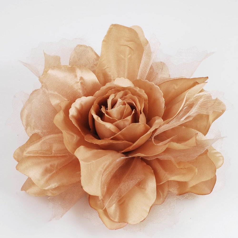 5-1/2" Large Fabric Flower Pin - Champagne